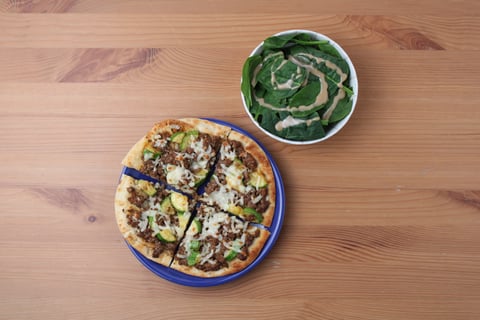 Quick Cheesy Ground Beef & Zucchini Naan Pizzas - Step #5 Plate your dish