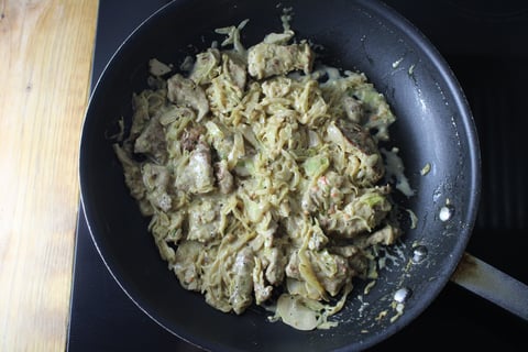 Seared Pork Tenderloin Strips with Creamy Dijon Sauce - Step #3 Finish the pork & cabbage