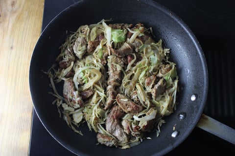 Seared Pork Tenderloin Strips with Creamy Dijon Sauce - Step #1 Start the pork & cabbage
