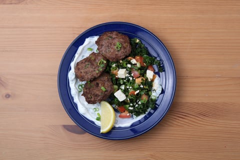 Keto: Beef Kefta & Minty Yogurt Sauce - Step #6 Plate your dish