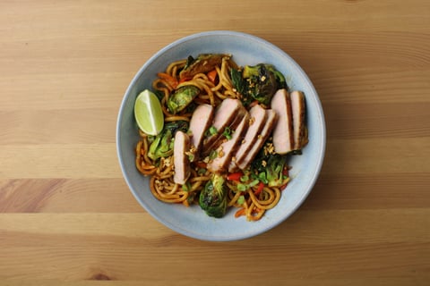 Spiced Pork Chops over Pad Thai - Step #6 Plate your dish