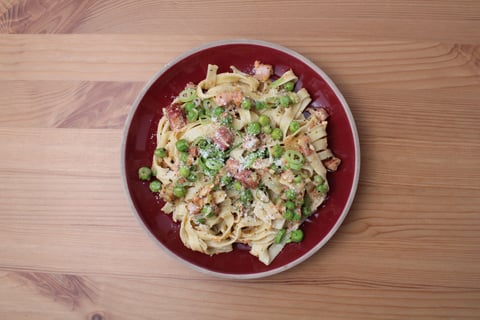 10-Minute Fresh Tagliolini with Pancetta & Peas - Step #6 Plate your dish