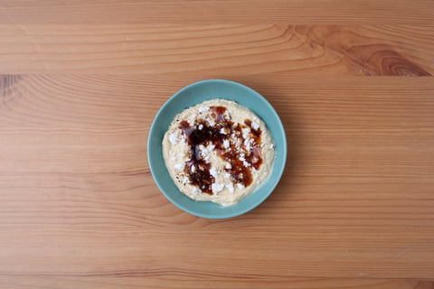 Ground Beef Mezze over Ras El Hanout Bulgur Salad - Step #4 Make the feta-pomegranate hummus