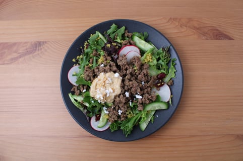 Ground Beef Mezze over Ras El Hanout Bulgur Salad - Step #6 Plate your dish