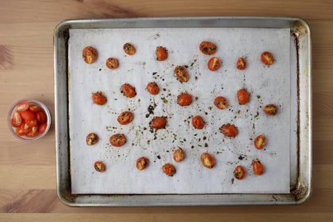 Mascarpone Cacio e Pepe Conchiglie - Step #1 Confit the cherry tomatoes