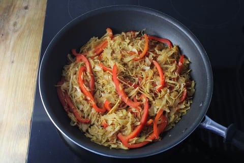 Ground Beef Ramen Noodles - Step #3 Sauté the vegetables
