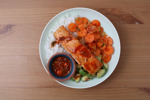 Spicy Salmon Bibimbap Bowls - Step #6 Plate your dish