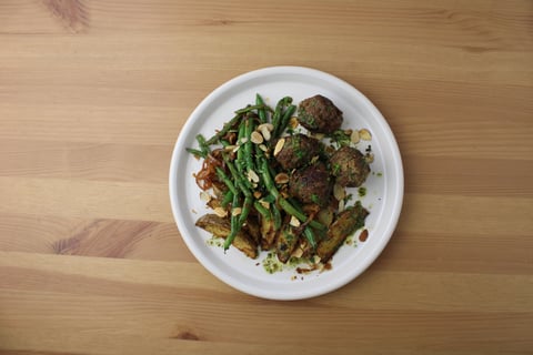 Sheet Pan Beef Meatballs - Step #6 Make the vinaigrette & serve
