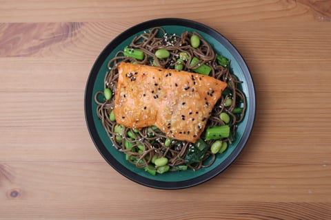 Protein Swap | Quick Honey-White Miso Shrimp with Soba Noodles & Yu Choy - Step #4 Plate your dish