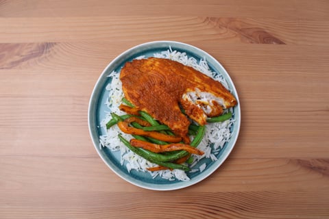 Kerala-Style Tilapia over Basmati Rice - Step #5 Plate your dish
