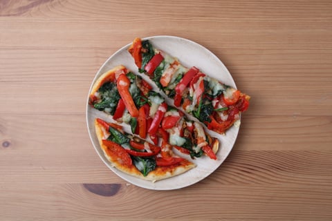 Sautéed Sweet Pepper, Greens & Roasted Garlic Naan Pizzas - Step #6 Plate your dish