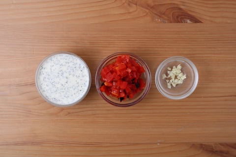 Protein Swap | Ground Beef, Ricotta & Roasted Pepper Naan Pizzas - Step #2 Mise en place