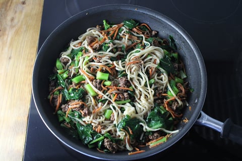 Quick Saucy Ground Beef Lo Mein - Step #3 Combine the noodles
