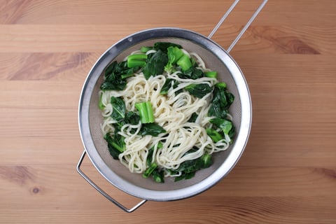 Quick Saucy Ground Beef Lo Mein - Step #1 Boil the noodles & gai lan