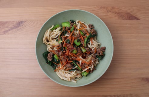 Quick Saucy Ground Beef Lo Mein - Step #4 Plate your dish