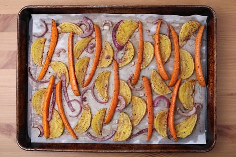 Tray-Baked Halloumi & Beet Salad - Step #2 Start the vegetables