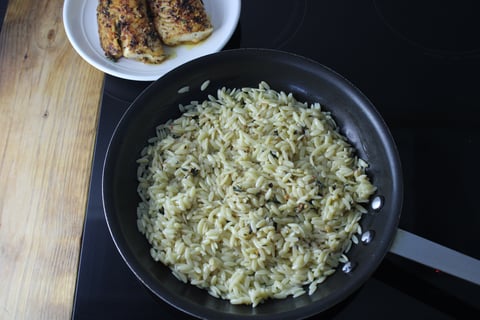 Thyme & Lemon Haddock - Step #4 Cook the haddock & combine the orzo