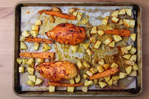 Dinner + Lunch Combo: Tandoori Chicken Traybake - Step #2 Roast the chicken & vegetables
