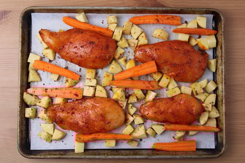 Dinner + Lunch Combo: Tandoori Chicken Traybake - Step #1 Prepare the chicken & vegetables