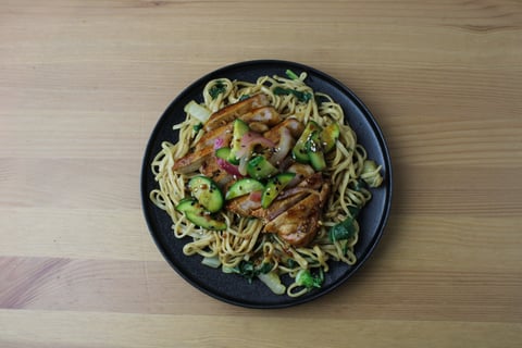 Sticky Hoisin-Soy Pork Chops over Chow Mein Noodles - Step #5 Finish & serve