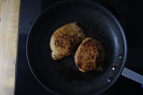 Sticky Hoisin-Soy Pork Chops over Chow Mein Noodles - Step #2 Cook the pork chops