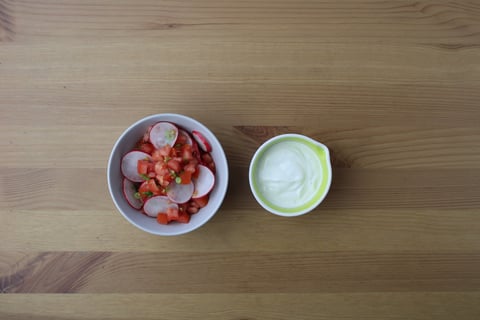 Chicken Tacos with Sautéed Chayote - Step #5 Make the pico de gallo & seasoned crema