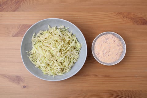 Nick’s Pick | BBQ Chicken Thigh Burgers - Step #4 Make the slaw & roasted pepper mayo