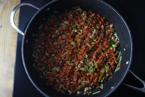 Creamy Chicken Fricassée with Sweet Carrots & Peas - Step #3 Sauté the aromatics