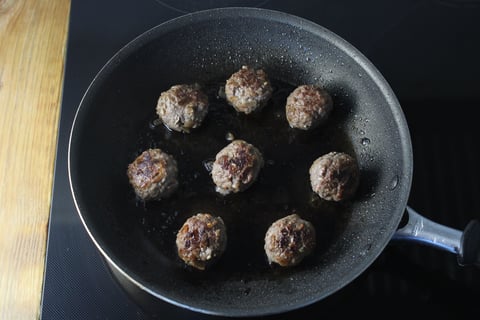 Beef & Caramelized Onion Meatballs in Tomato Sauce - Step #3 Cook the meatballs
