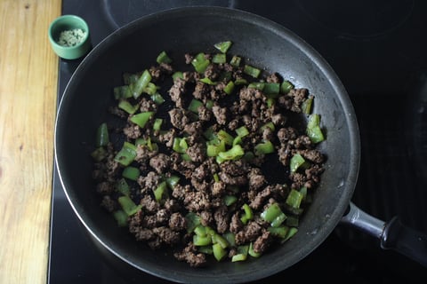 Ground Beef & Poblano Quesadillas - Step #1 Cook the beef & poblano