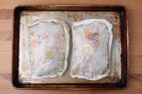 L’Artisan × St. Lawrence Restaurant: Steelhead Trout en Papillote - Step #5 Bake the trout & vegetables
