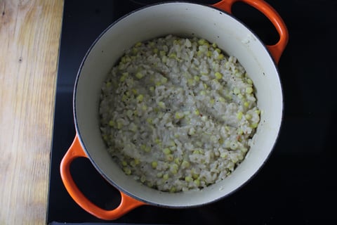 Corn & Pancetta Risotto - Step #5 Finish the risotto