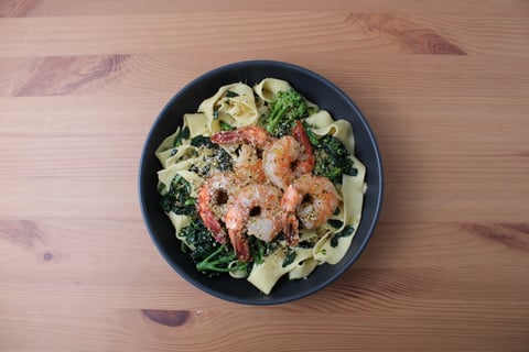 Garlic Tiger Shrimp over Fresh Pappardelle - Step #6 Plate your dish