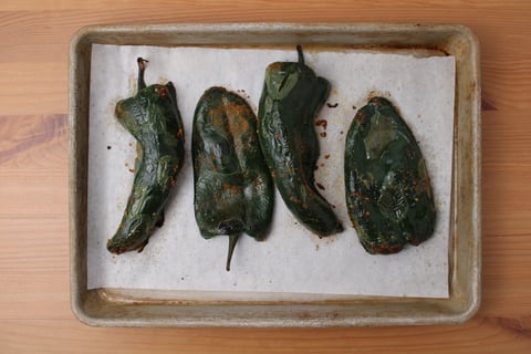 Black Bean Chiles Rellenos - Step #2 Roast the poblanos