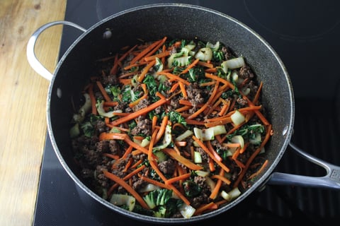 Thai-Style Beef & Peanut Shanghai Noodles - Step #4 Cook the vegetables & finish the beef