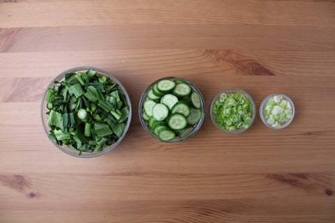 Hot Kimchi & Asian Green Topped Sweet Potatoes - Step #2 Mise en place