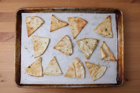 Warm Za’atar-Roasted Vegetable Bulgur Bowls - Step #4 Make the pita chips