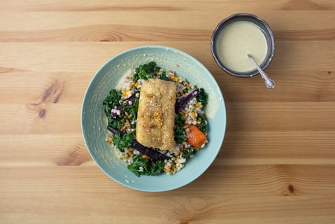 Spice-Crusted Cod with Hummus Sauce - Step #6 Plate your dish