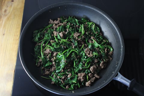 Fresh Pappardelle with Ground Beef - Step #3 Wilt the spinach
