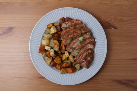 Sweet & Sticky Jerk Pork Chop Traybake - Step #5 Plate your dish