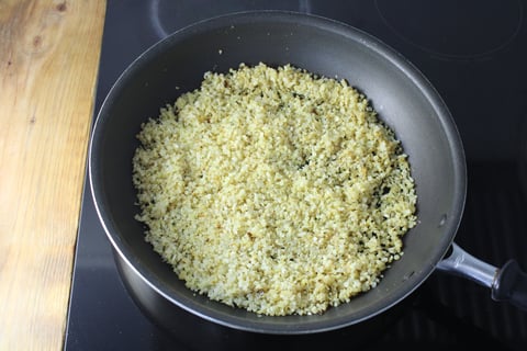 Oven-Crisped Thai Coconut Curry Shrimp - Step #2 Sauté the cauliflower rice