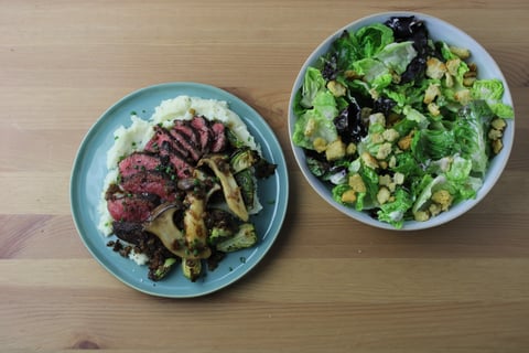 Filets Mignons with Roasted Garlic Mash - Step #6 Make the Caesar salad & serve