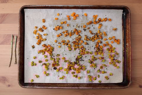 Spiced Chicken Thighs with Cranberry & Clementine Sauce - Step #1 Roast the squash