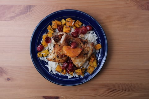 Spiced Chicken Thighs with Cranberry & Clementine Sauce - Step #6 Plate your dish