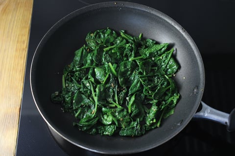 Ground Beef & Leafy Greens Sheet Pan Pizza - Step #3 Sauté the spinach