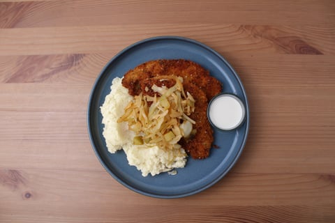 Crispy Chicken Schnitzel with Stewed Apple & Cabbage - Step #6 Make the apple mayo & serve