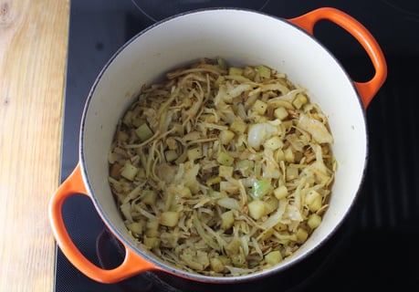 Crispy Chicken Schnitzel with Stewed Apple & Cabbage - Step #5 Cook the apple & cabbage