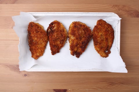 Crispy Chicken Schnitzel with Stewed Apple & Cabbage - Step #4 Cook the chicken schnitzel