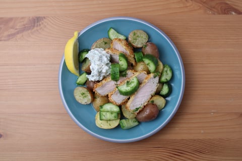 Protein Swap | Pork Tenderloin Schnitzel with Pickle Sour Cream - Step #6 Finish & serve