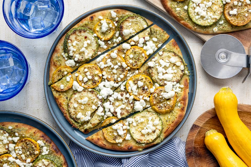 Two zucchini and goat cheese flatbreads - Extra large standard
